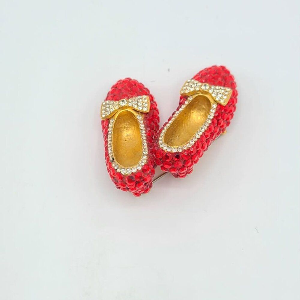 Crystal Ruby Slippers Brooch Red Clear Crystals - Picture 2 of 5